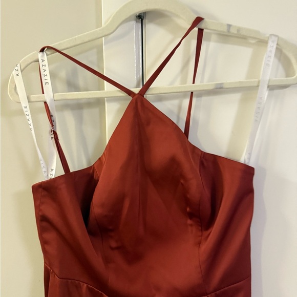 Azazie Bona A-line stretch satin bridesmaid dress in a rust/burnt orange 4 - Picture 8 of 8